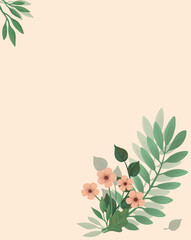Mockup with flowers and leaves, postcard with free space for text. Vector illustration