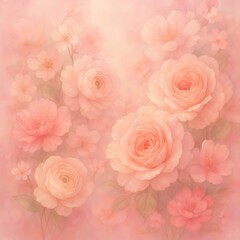 Fototapeta premium Delicate watercolor background with pink roses and blossoms in soft pastel tones. Romantic floral design for weddings, cards, or feminine-themed projects.
