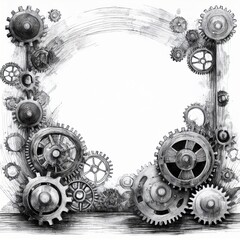 creative beautiful abstract border frame of gears and bolts with copy space background, graphic resource