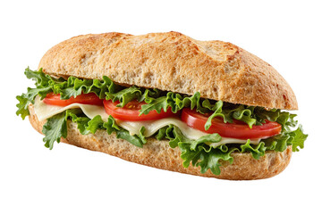 Delicious Whole Wheat Sub Sandwich Loaded with Fresh Tomatoes and Crisp Lettuce on a Black Background