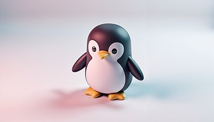 Cute stylized penguin in soft lighting on gradient background
