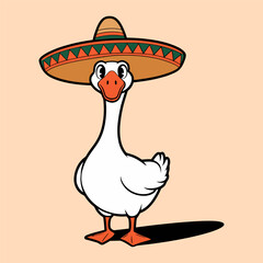 Funny Goose Wearing Sombrero Cartoon Illustration © Thi