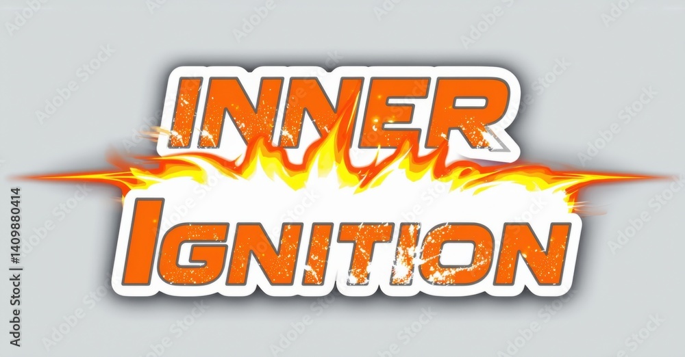 Aufkleber bright graphic displays text inner ignition. orange flames accentuate lettering. white outline surro