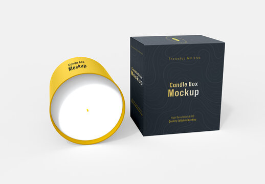 Candle with Box Mockup