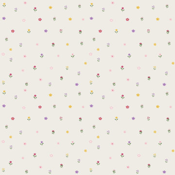 Fototapeta Seamless pattern with flowers. Colorful flower and leaves. Vector colorful spring and summer natural seamless pattern. Gift paper, wallpaper