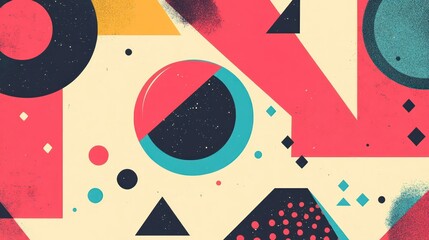 A vibrant abstract design with geometric shapes and bold colors.