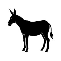 Obraz premium donkey silhouette isolated on white, Simple donkey silhouette on white background. Donkey icon flat vector illustration design., Donkey vector illustration, donkey isolated on white, donkey silhouette
