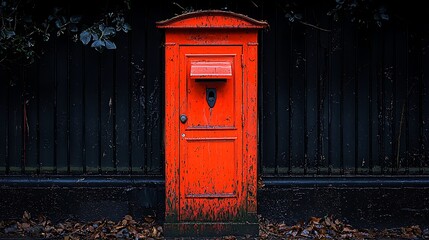 Red Vintage Mailbox Dark Fence Background