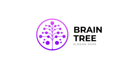 Brain tree logo design, Circle brain logo design, dotted tree logo design, technology logo design