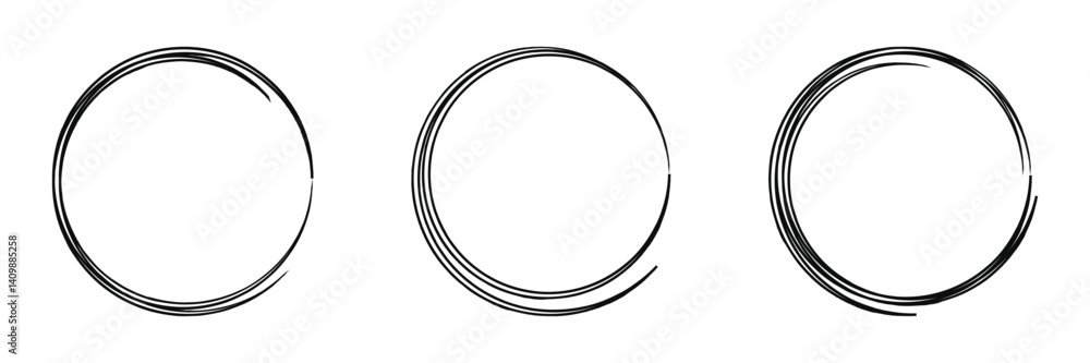 Poster hand drawn circle line sketch set isolated on white background. vector circular scribble doodle roun