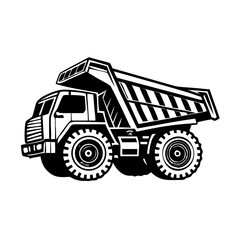 Powerful Mining Dump Truck Vector Art Illustration for Heavy Industry, Truck silhouette vector isolated on white background, Heavy Equipment Mining Truck, Detailed Heavy Mining Truck Illustration 