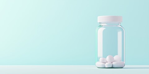 A simple and modern pill bottle design, on a monochrome background, ideal for pharmaceutical advertising or healthcare promotions, with space for text.
