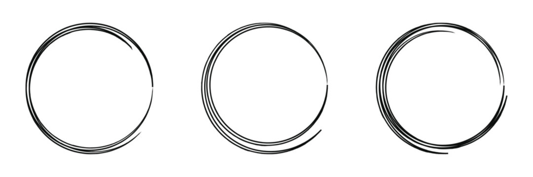Hand drawn circle line sketch set isolated on white background. Vector circular scribble doodle round circles for message and for note mark .