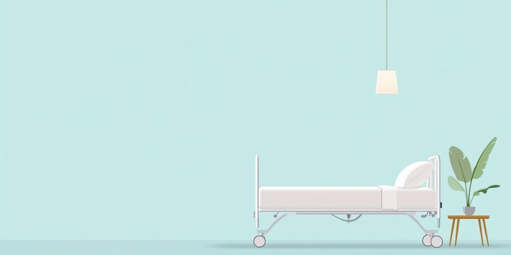 Minimal pastel-colored hospital bed icon on a white background. Clean, modern look with ample negative space, ideal for healthcare branding, UI design, or medical service promotion.