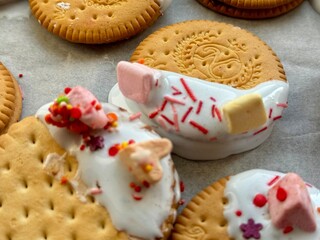 easter cookies decorated with sprinkles and marshmallows
