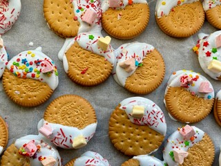 easter cookies decorated with sprinkles and marshmallows