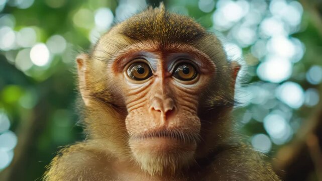 Expressive monkey close-up with large eyes. 