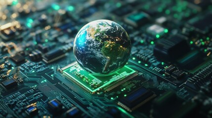 Digital Globe on Circuit Board Symbolizing Global Technology Connection