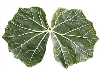 Fototapeta premium Detailed Green Leaf with Veins and Texture on White Background