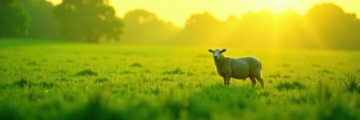 Obraz premium Silhouette of sheep standing in green pasture, sheep, animal