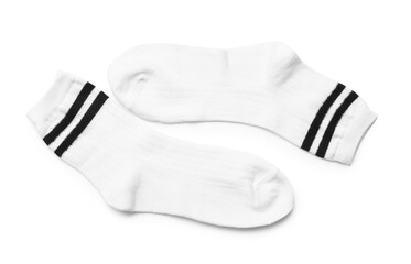 Pair of socks isolated on white, top view