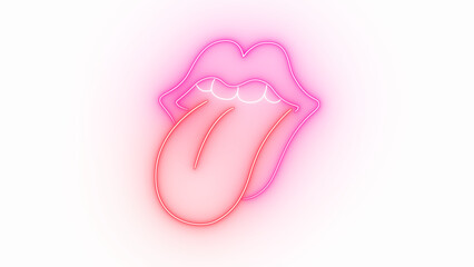 neon lights rock and roll lip and mouth sign on transparent background,png metal music bar and club isolated signboard social media design element