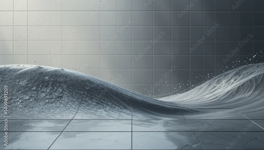 Poster dynamic water wave motion indoor space high-resolution image modern environment close-up viewpoint f
