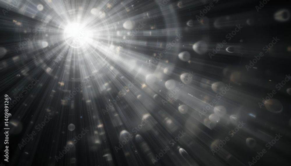 Poster radiant light rays emanating from a central source abstract setting high-contrast visuals atmospheri