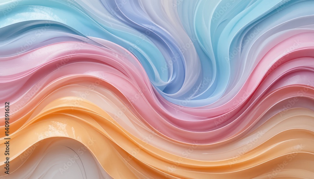 Poster dynamic flowing waves of pastel colors in abstract design studio digital artwork modern aesthetic cl