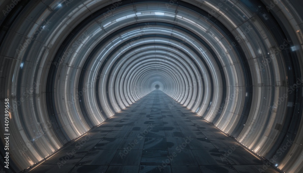 Poster exploring a futuristic tunnel structure digital environment architectural photography sci-fi concept