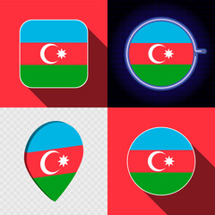 Set of modern icons with the national flag of Azerbaijan.