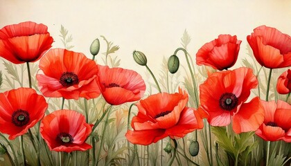 red poppy flowers banner watercolor effect  