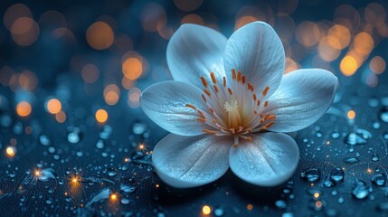 Soft white flower, bokeh lights