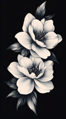 Vintage Black and White Flower Tattoo Illustration