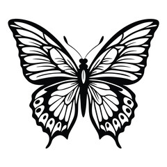 Elegant Butterfly Silhouette Detailed Wing Pattern, Monochrome Art, Nature Inspired Design