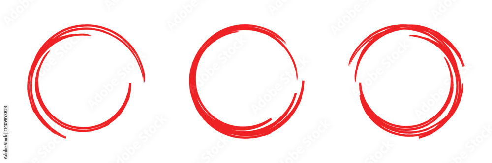 Poster set of hand drawn red round circle scribbles highlighter design element
