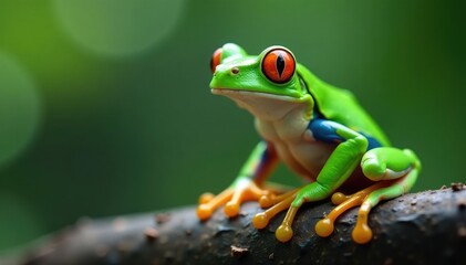 Green tree frog perched on white, vibrant colors, isolated, single frog, amphibian photography