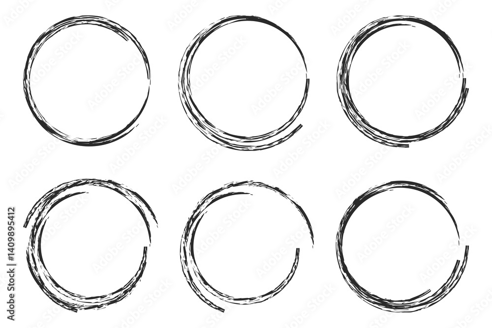 Poster hand drawn circle line sketch set isolated on white background. vector circular scribble doodle roun