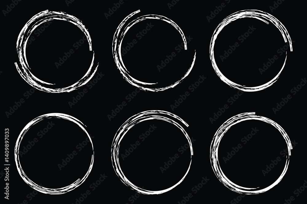 Poster hand drawn circle highlighter set. circle, pen draw. vector marker circular lines, doodle round circ