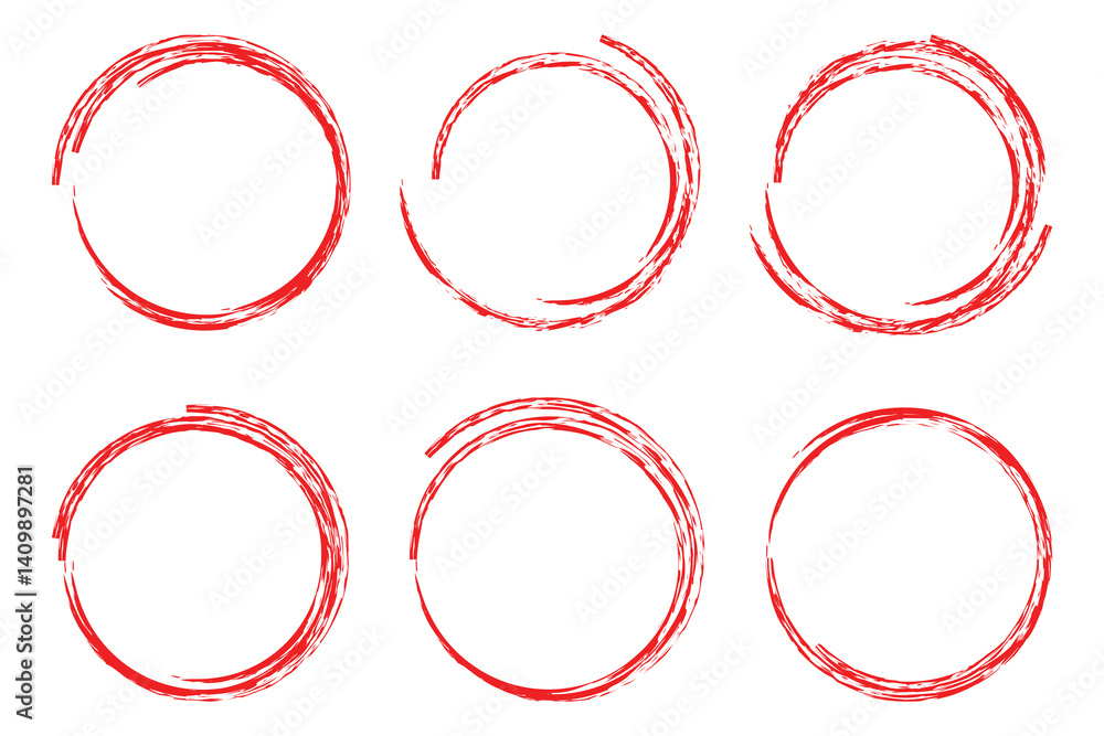 Poster set of hand drawn red round circle scribbles highlighter design element