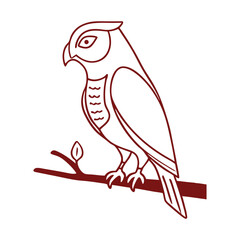 Minimalist Owl Illustration Vector On Branch With Retro Dark Red Outline
