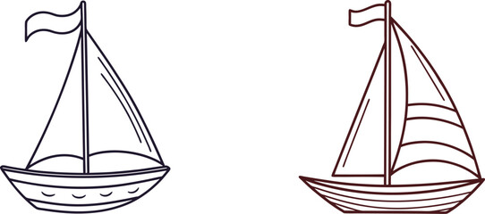 Two Sailboats Outline Vector Illustration Maritime Transport Nautical Vessels Symbol