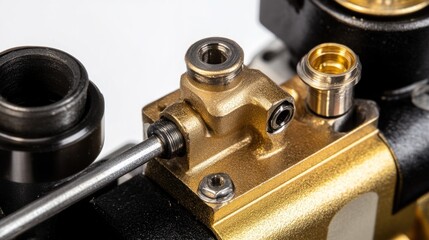 Close-up of intricate gold and black metal components, showcasing precision engineering and detailed craftsmanship.