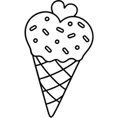 Abstract Ice Cream Cone Line Art with Cute Heart Toppings