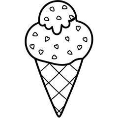 Abstract Ice Cream Cone Line Art with Cute Heart Toppings