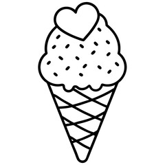 Abstract Ice Cream Cone Line Art with Cute Heart Toppings