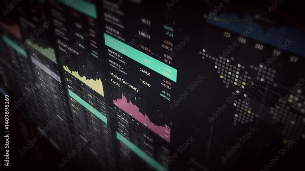 Leinwandbilder Dynamic data visuals for business info graphics, animated charts, and data-driven insights for a business meeting mock-up. Explore the world of trading, stock exchanges, and crypto