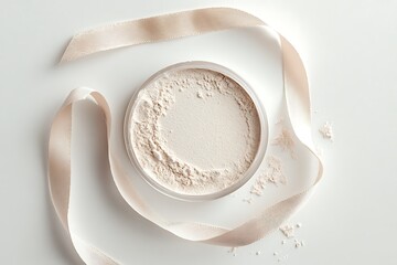Luxurious Makeup Powder Displayed with Beige Ribbon