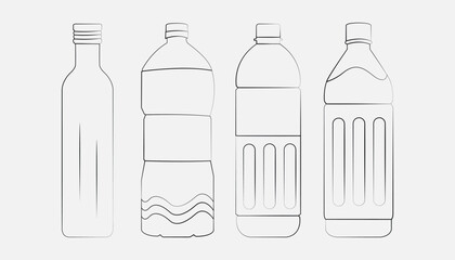 Bottle set outline style with white Background 