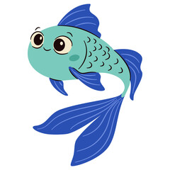 Cute aquarium fish on white background, flat vector illustration in simple child style . Vector illustration